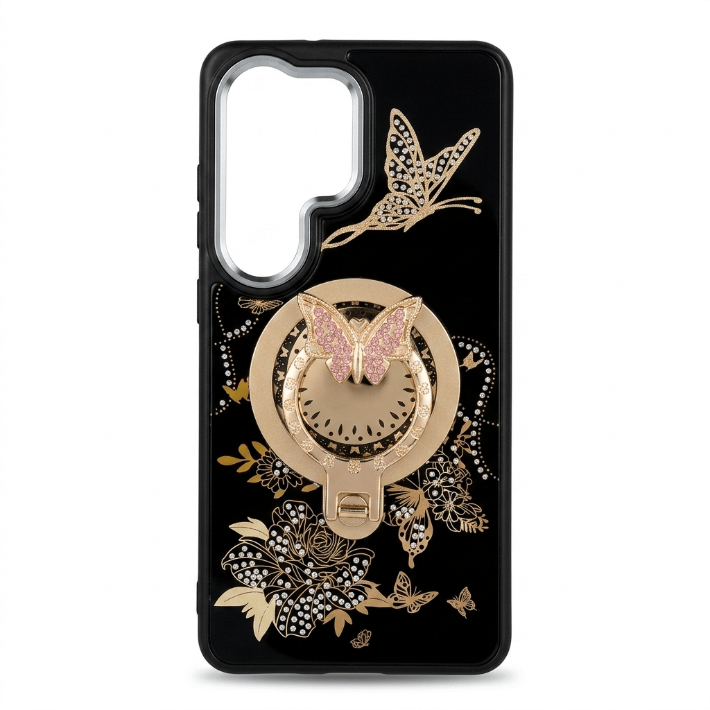 Glitter Butterfly Ring Stand Case for Samsung Galaxy A37 5G – Black - US Stores