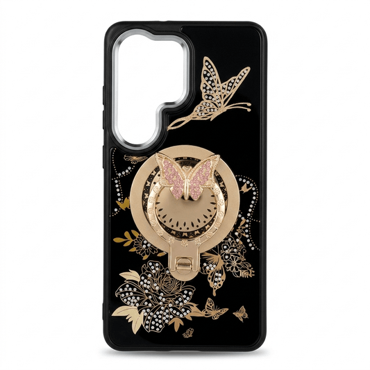 Glitter Butterfly Ring Stand Case for Samsung Galaxy A37 5G – Black - US Stores