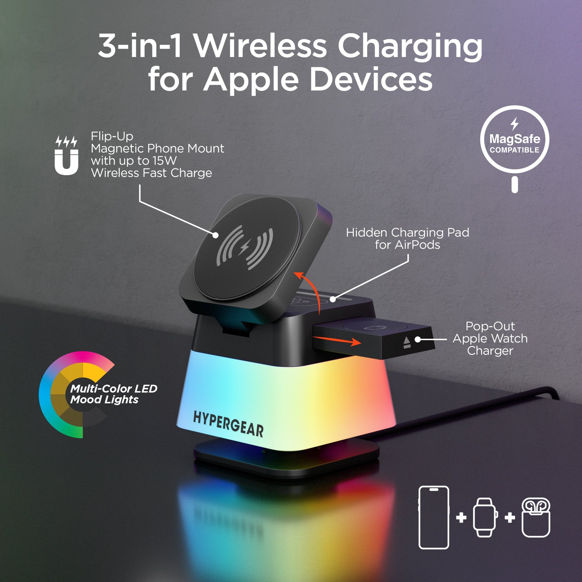 HyperGear PowerFold Cube 3-in-1 Wireless Charging Stand
