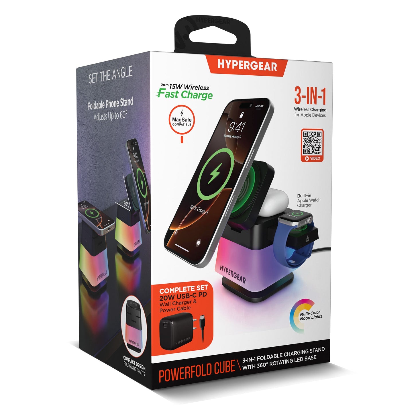 HyperGear PowerFold Cube 3-in-1 Wireless Charging Stand