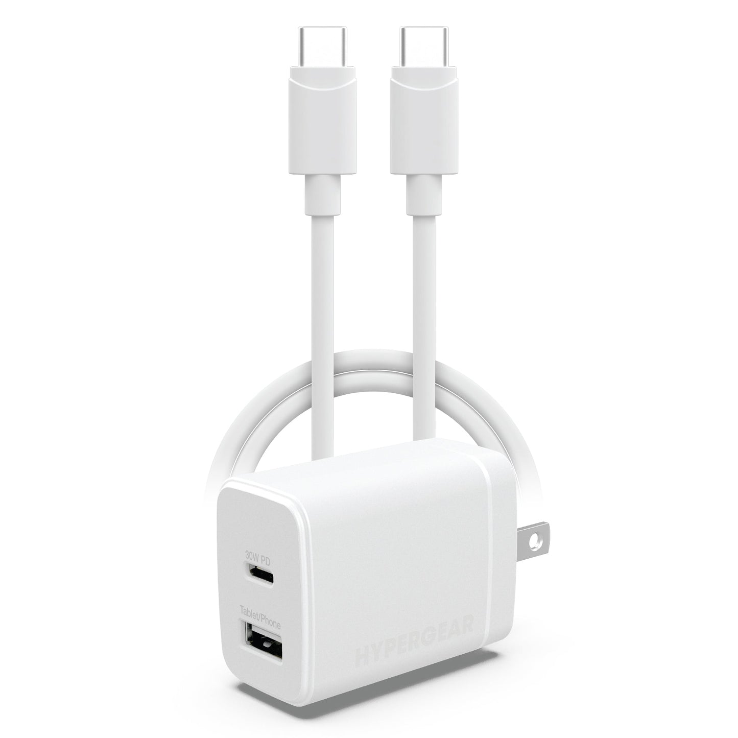 HyperGear Basics | 30W USB - C PD + USB Fast Wall Charger | 4ft USB - C Cable | White - US Stores