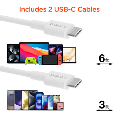 HyperGear Basics | 45W USB - C PD PPS Tri - Port GaN Fast Wall Charger | 3ft & 6ft USB - C Cables | White - US Stores