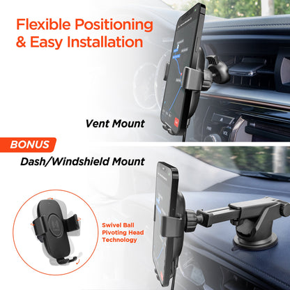 HyperGear Gravity 15W Wireless Fast Charge Mount Black (Vent, Dash, Windshield) - US Stores