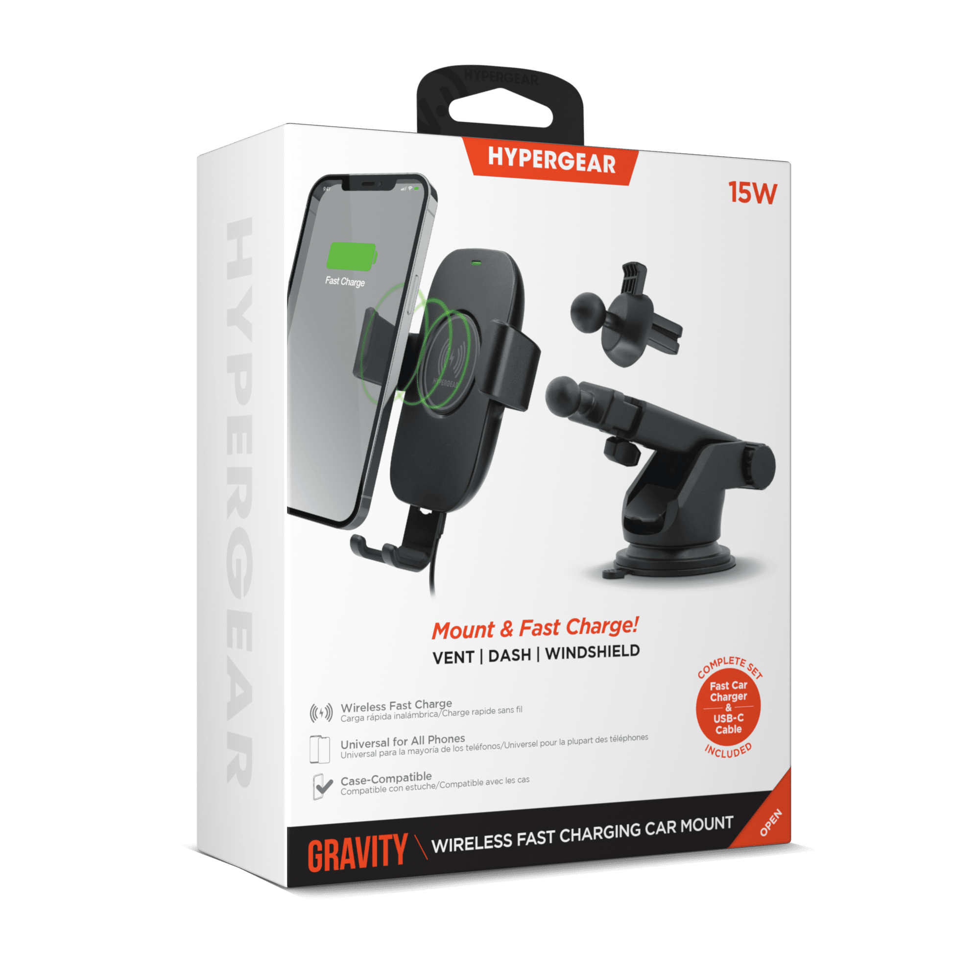 HyperGear Gravity 15W Wireless Fast Charge Mount Black (Vent, Dash, Windshield) - US Stores