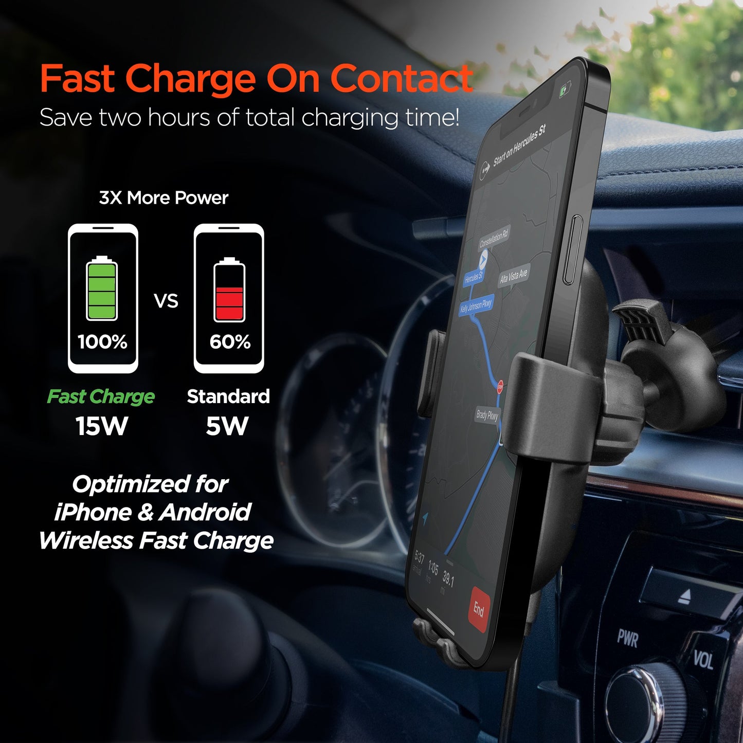 HyperGear Gravity 15W Wireless Fast Charge Mount Black (Vent, Dash, Windshield) - US Stores