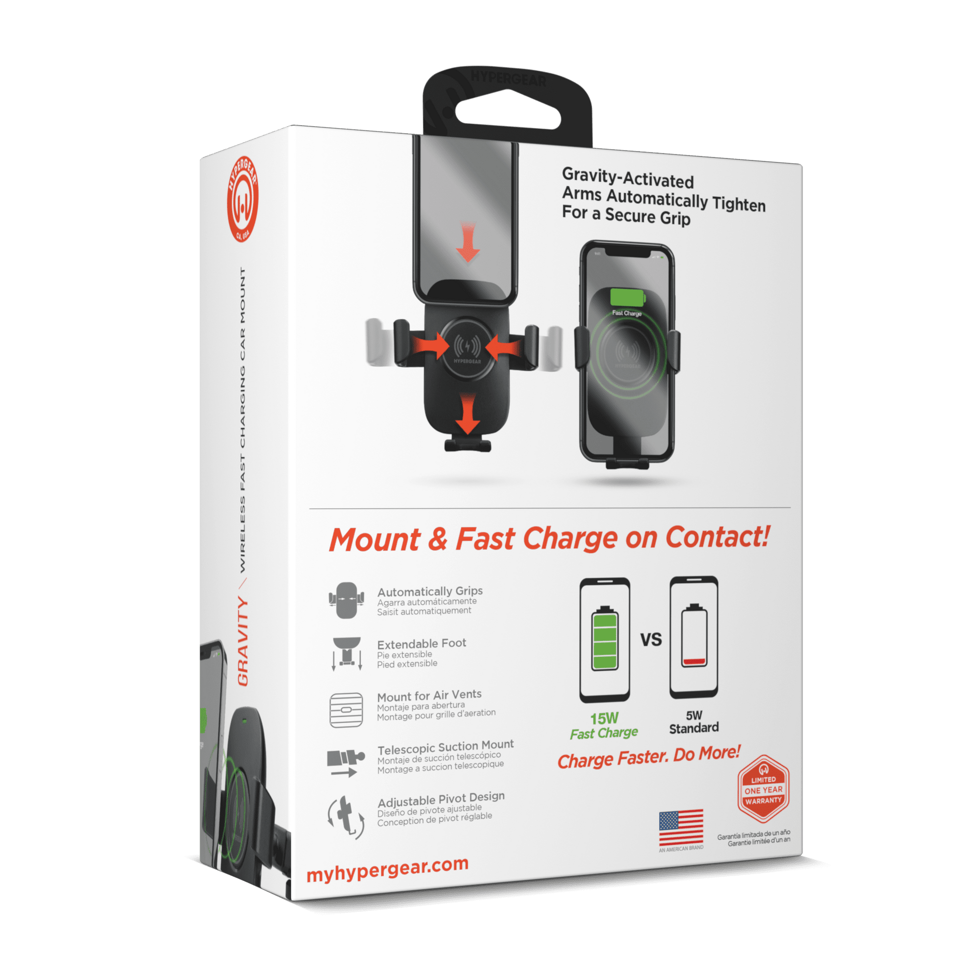 HyperGear Gravity 15W Wireless Fast Charge Mount Black (Vent, Dash, Windshield) - US Stores