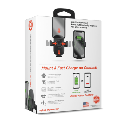 HyperGear Gravity 15W Wireless Fast Charge Mount Black (Vent, Dash, Windshield) - US Stores