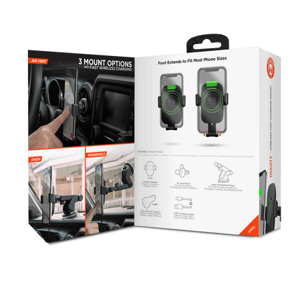 HyperGear Gravity 15W Wireless Fast Charge Mount Black (Vent, Dash, Windshield) - US Stores
