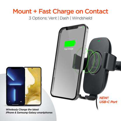 HyperGear Gravity 15W Wireless Fast Charge Mount Black (Vent, Dash, Windshield) - US Stores