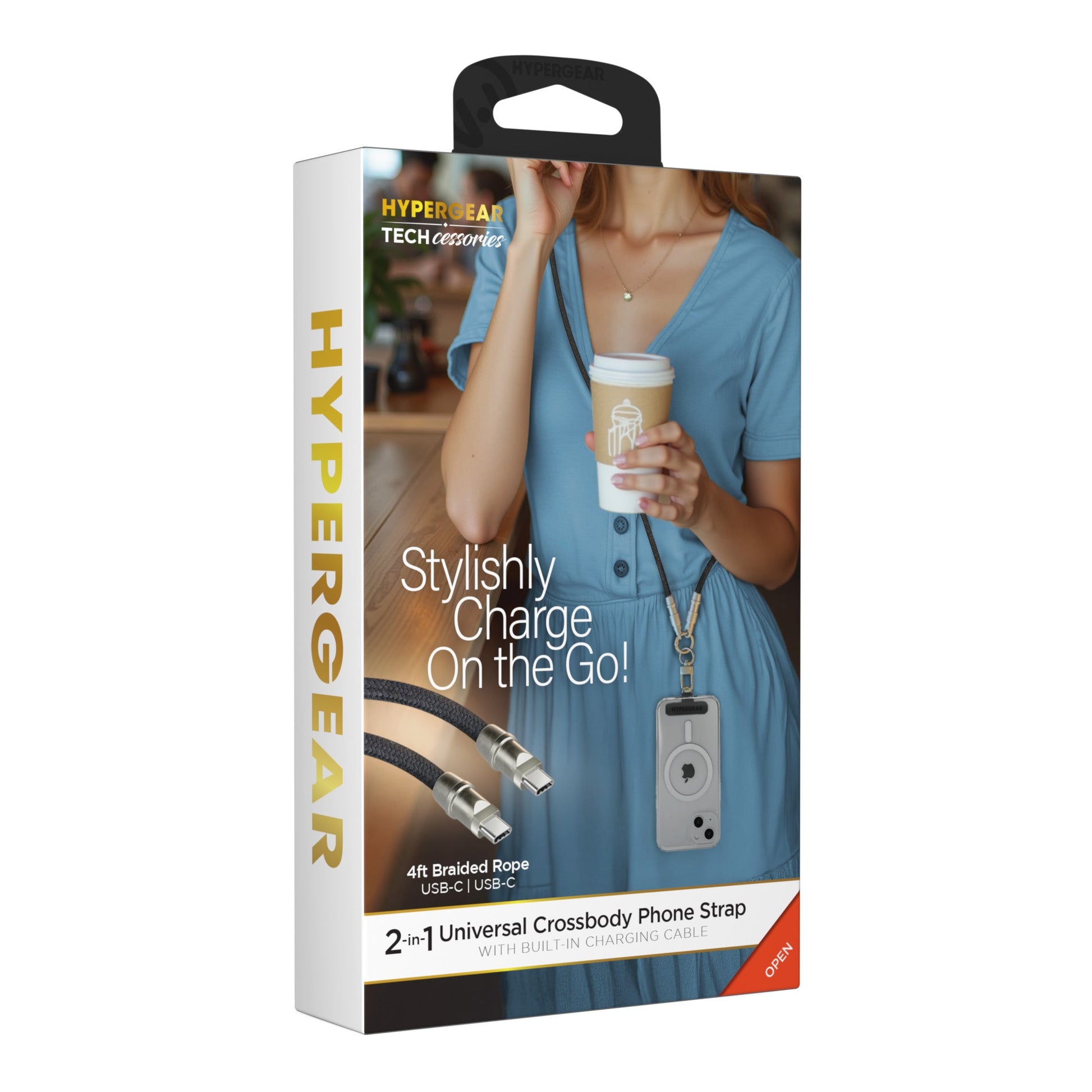 HyperGear TECHcessories | 2 - in - 1 Universal Crossbody Phone Strap and Charging Cable | Black - US Stores