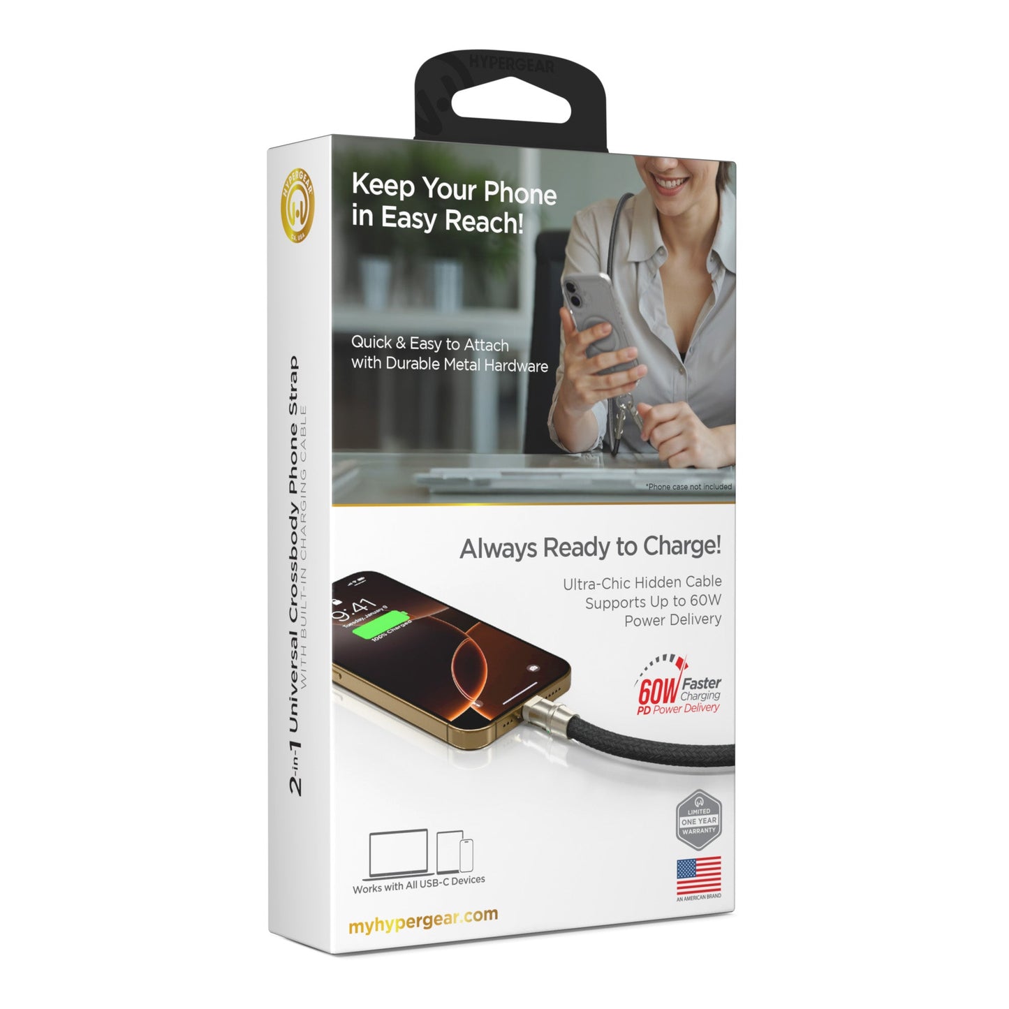 HyperGear TECHcessories | 2 - in - 1 Universal Crossbody Phone Strap and Charging Cable | Black - US Stores