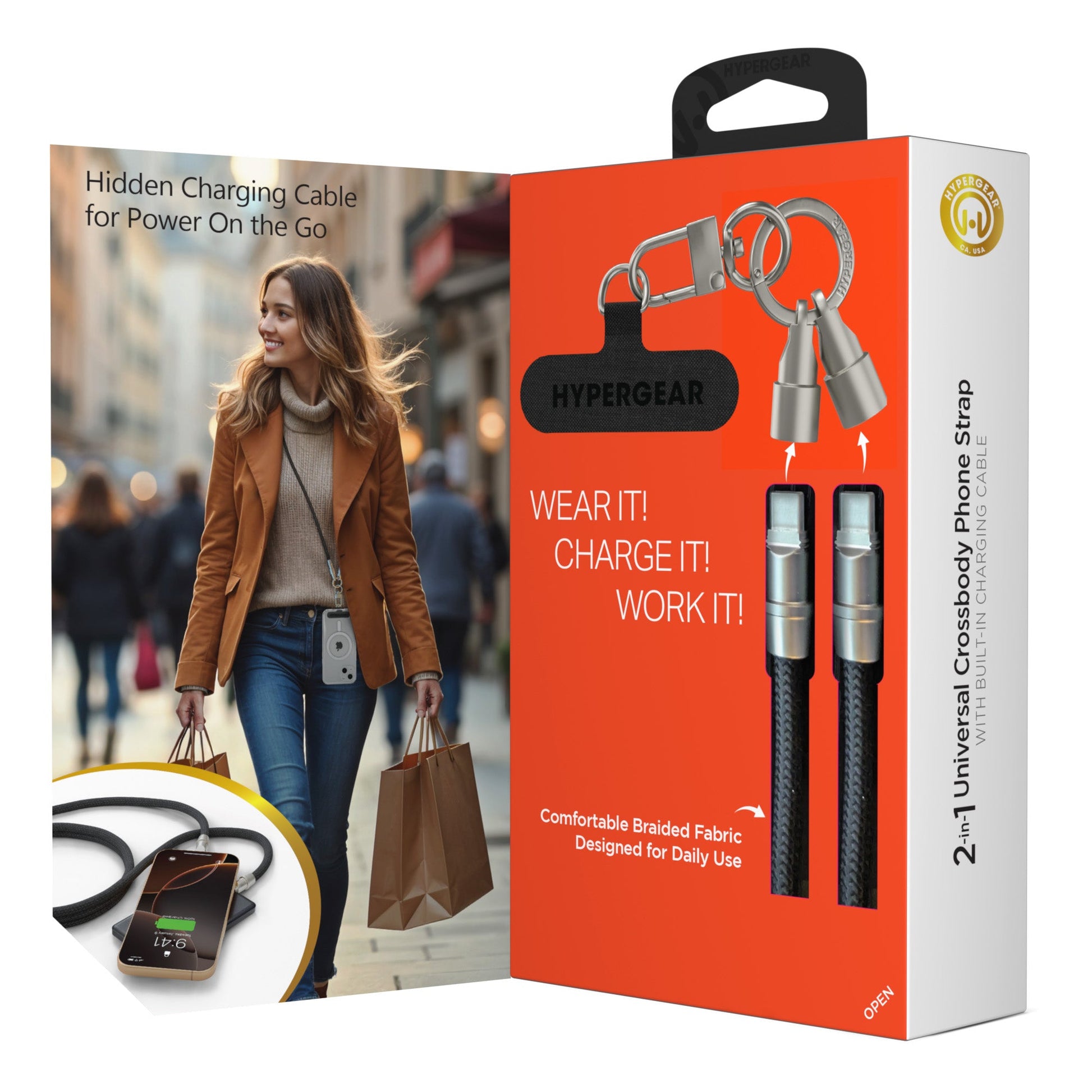 HyperGear TECHcessories | 2 - in - 1 Universal Crossbody Phone Strap and Charging Cable | Black - US Stores