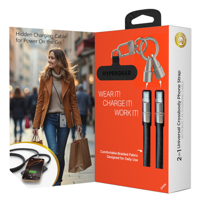 HyperGear TECHcessories | 2 - in - 1 Universal Crossbody Phone Strap and Charging Cable | Black - US Stores