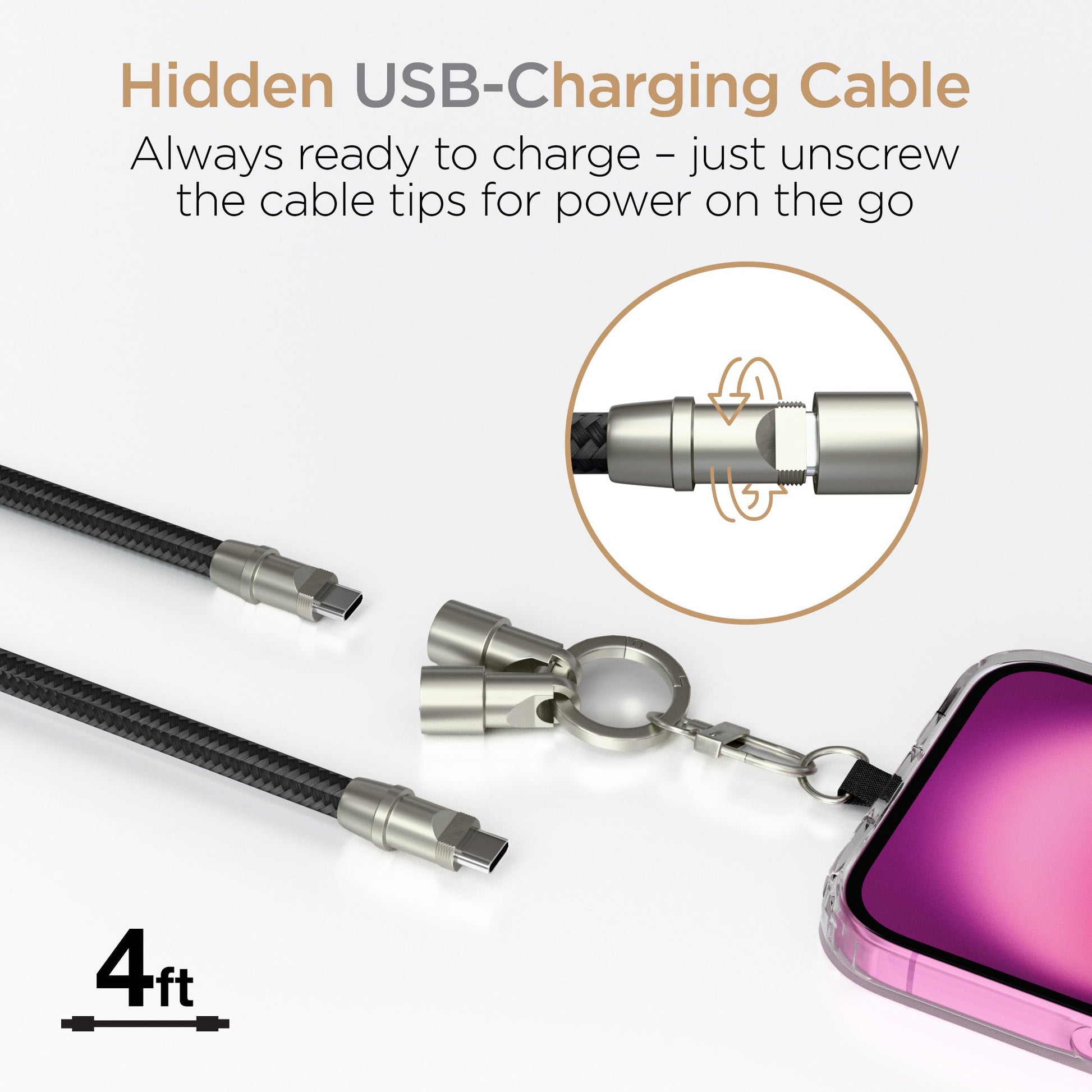 HyperGear TECHcessories | 2 - in - 1 Universal Crossbody Phone Strap and Charging Cable | Black - US Stores