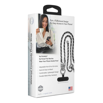 HyperGear TECHcessories | Universal Crossbody Phone Strap | Silver Chain with Black Vegan Leather - US Stores