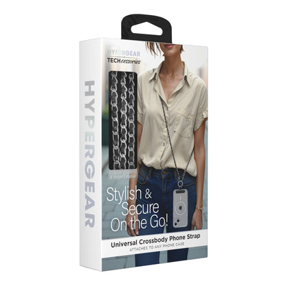 HyperGear TECHcessories | Universal Crossbody Phone Strap | Silver Chain with Black Vegan Leather - US Stores