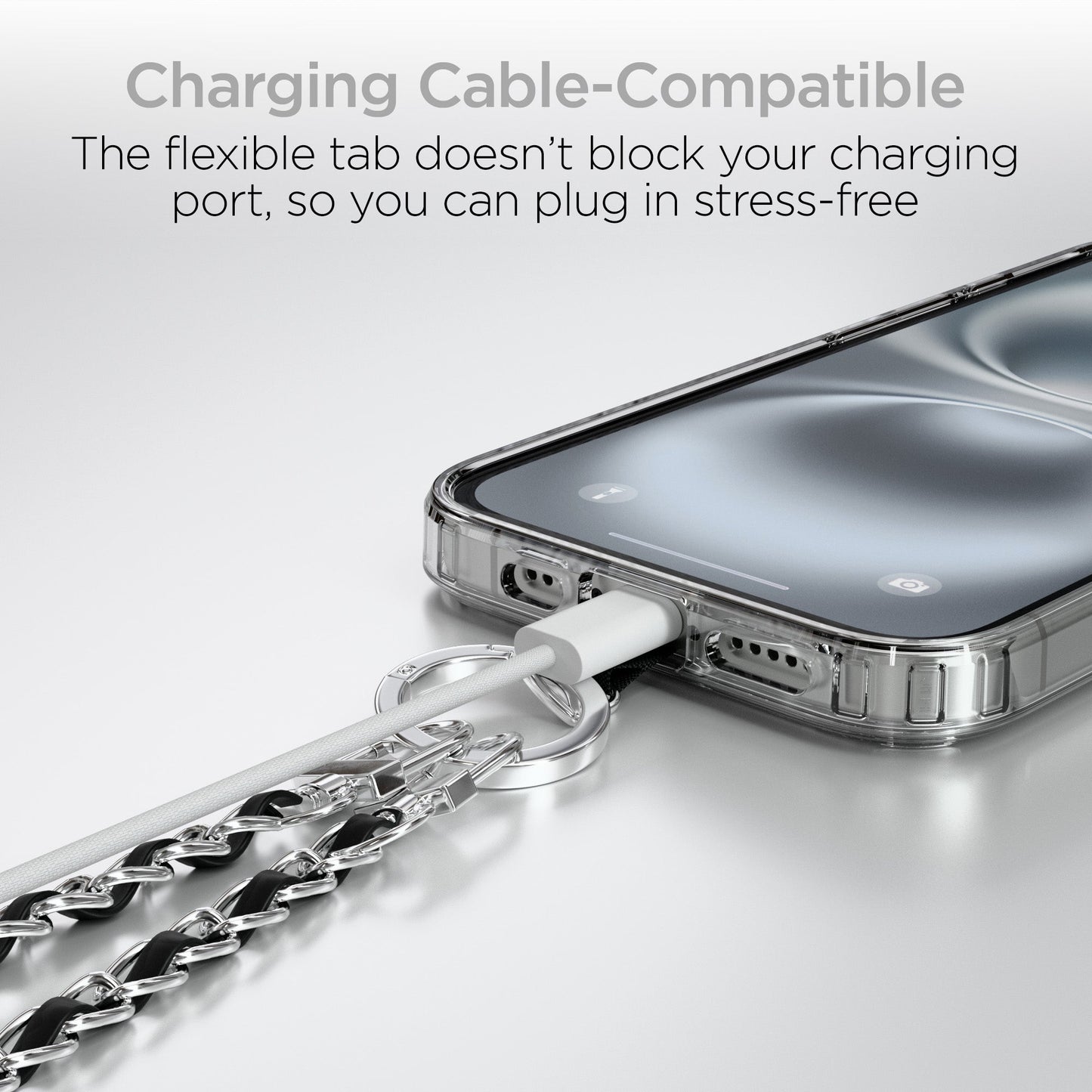 HyperGear TECHcessories | Universal Crossbody Phone Strap | Silver Chain with Black Vegan Leather - US Stores
