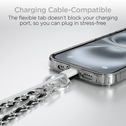 HyperGear TECHcessories | Universal Crossbody Phone Strap | Silver Chain with Black Vegan Leather - US Stores