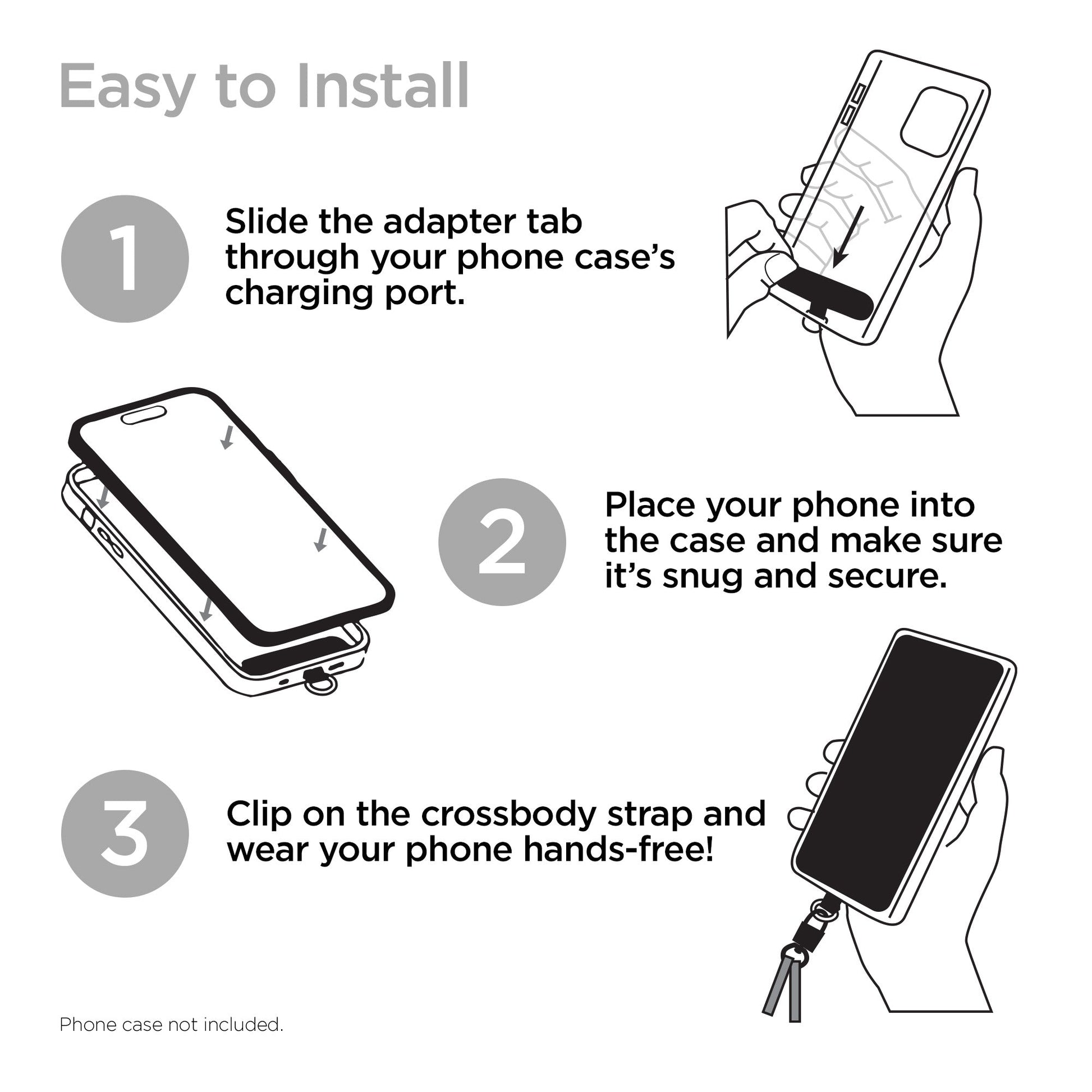 HyperGear TECHcessories | Universal Crossbody Phone Strap | Silver Chain with Black Vegan Leather - US Stores