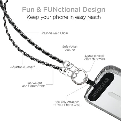 HyperGear TECHcessories | Universal Crossbody Phone Strap | Silver Chain with Black Vegan Leather - US Stores