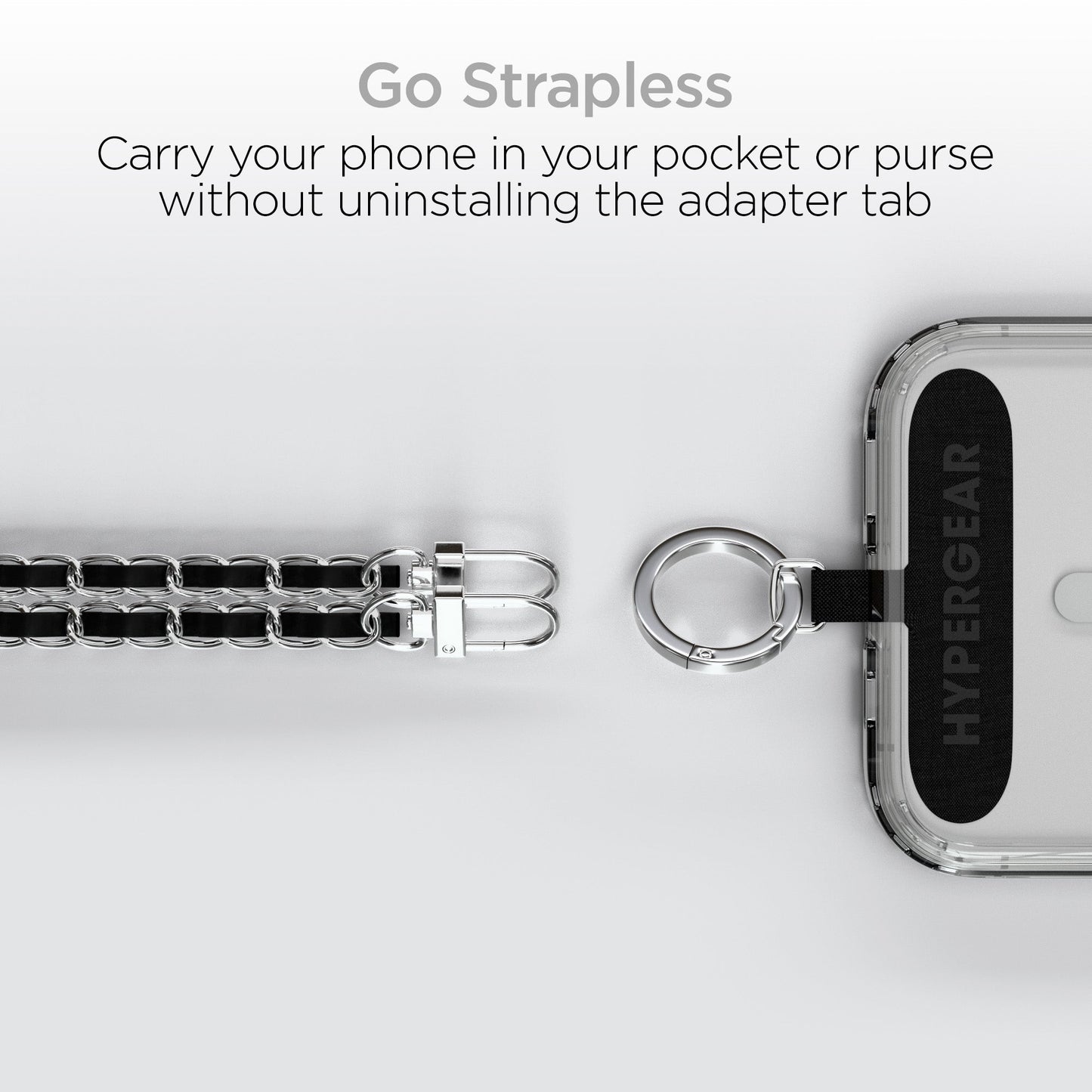 HyperGear TECHcessories | Universal Crossbody Phone Strap | Silver Chain with Black Vegan Leather - US Stores