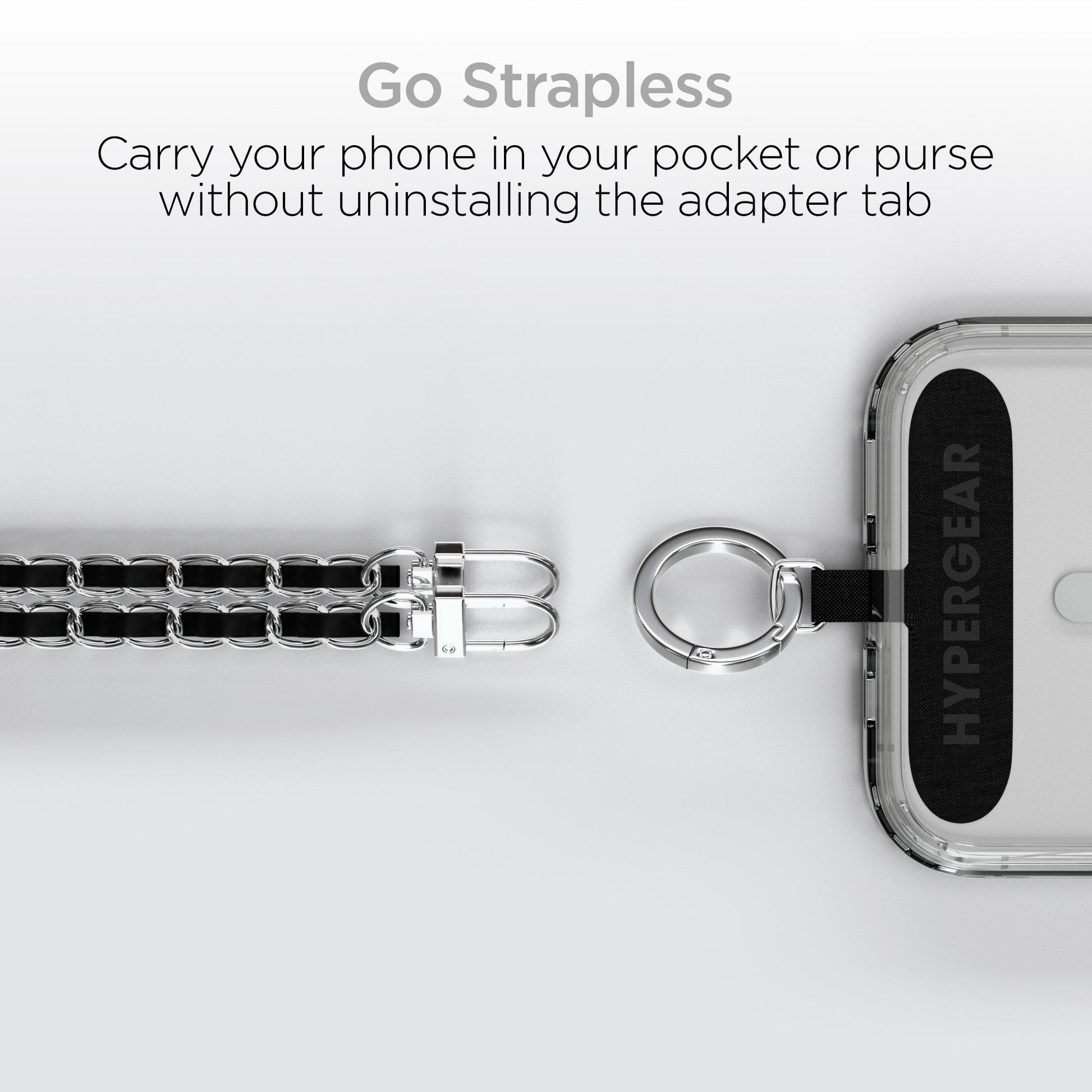 HyperGear TECHcessories | Universal Crossbody Phone Strap | Silver Chain with Black Vegan Leather - US Stores