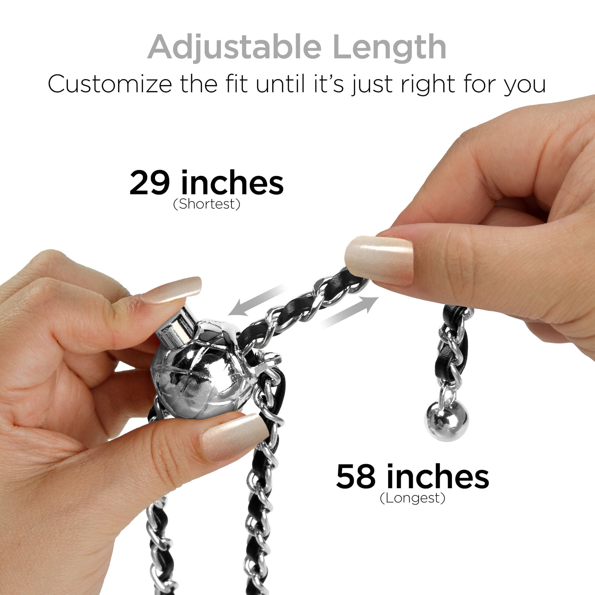 HyperGear TECHcessories | Universal Crossbody Phone Strap | Silver Chain with Black Vegan Leather - US Stores
