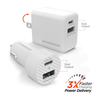 Hypergear Wall/Car Charger Bundle 20W USB - C PD + 12W White - US Stores