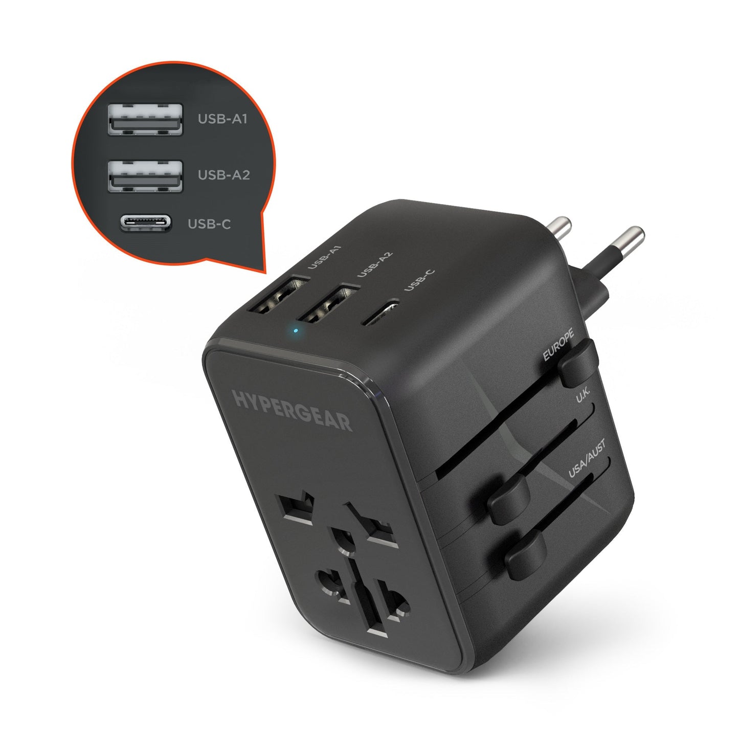 HyperGear WorldCharge Universal Travel Adapter with USB - C Blk - US Stores