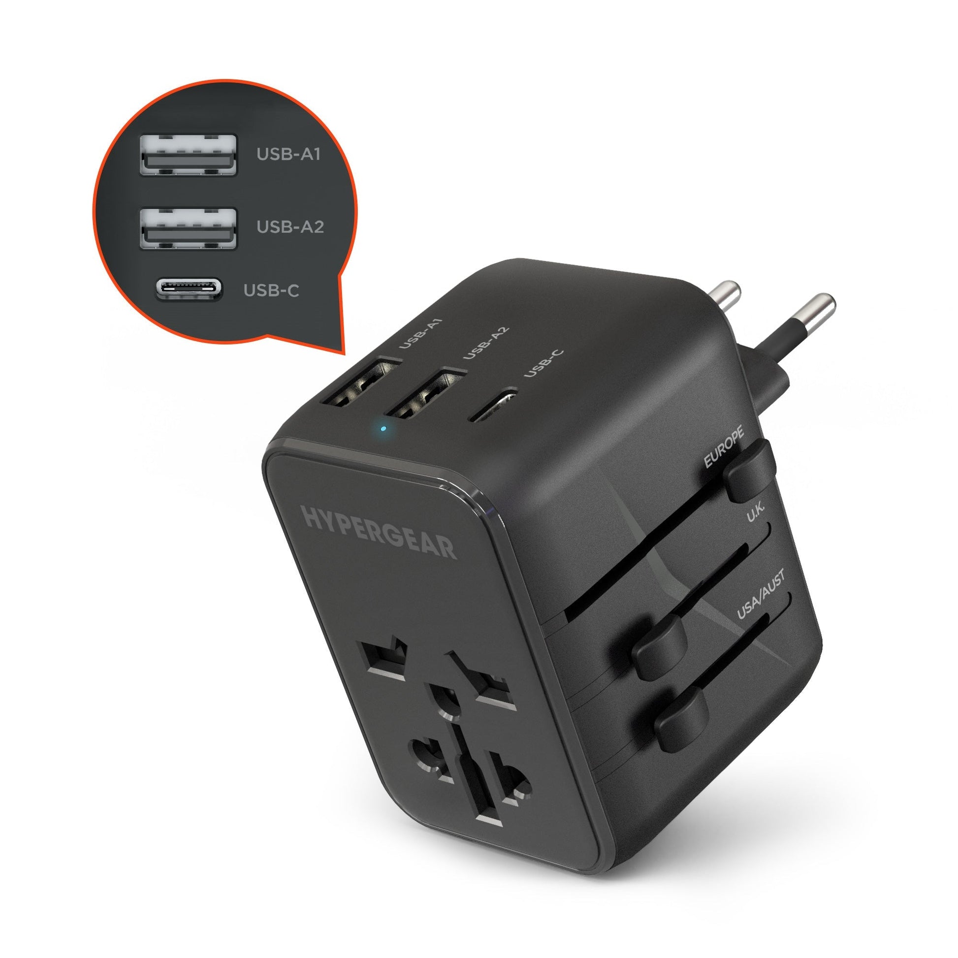 HyperGear WorldCharge Universal Travel Adapter with USB - C Blk - US Stores