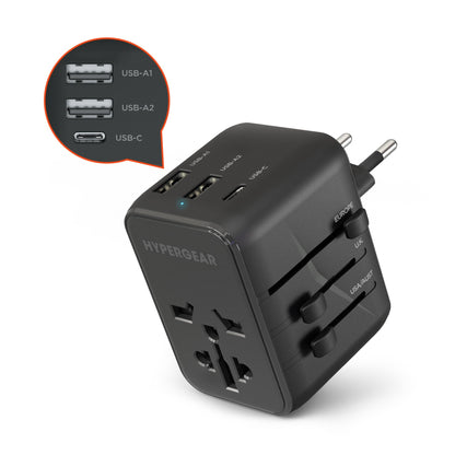HyperGear WorldCharge Universal Travel Adapter with USB - C Blk - US Stores