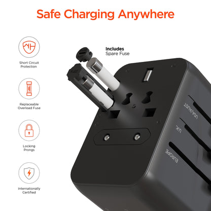HyperGear WorldCharge Universal Travel Adapter with USB - C Blk - US Stores
