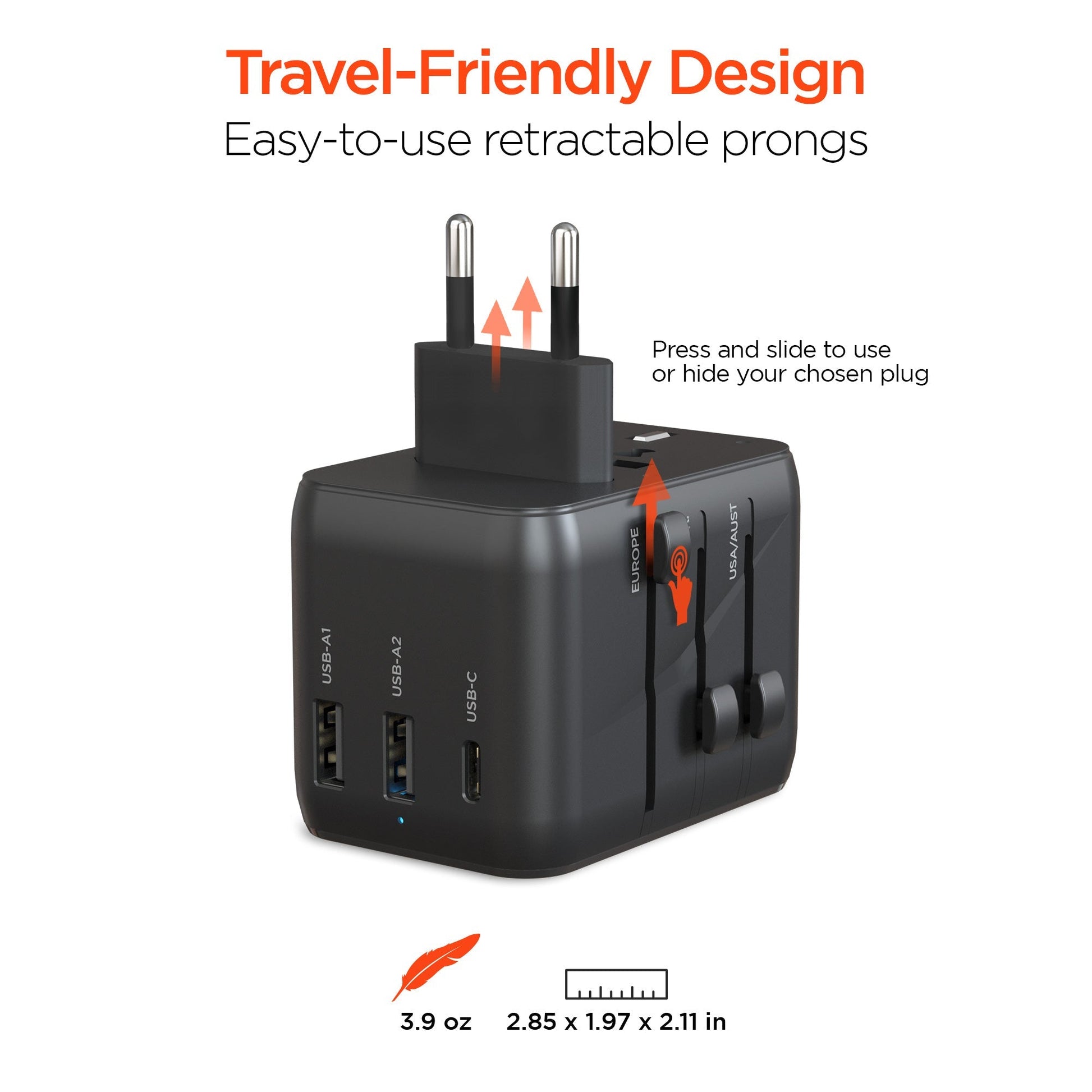 HyperGear WorldCharge Universal Travel Adapter with USB - C Blk - US Stores