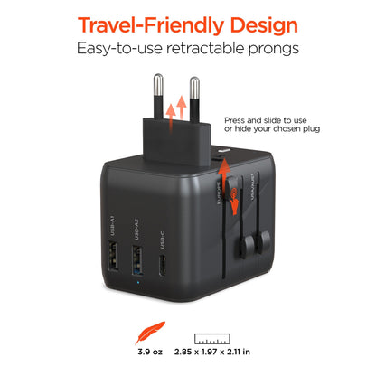 HyperGear WorldCharge Universal Travel Adapter with USB - C Blk - US Stores