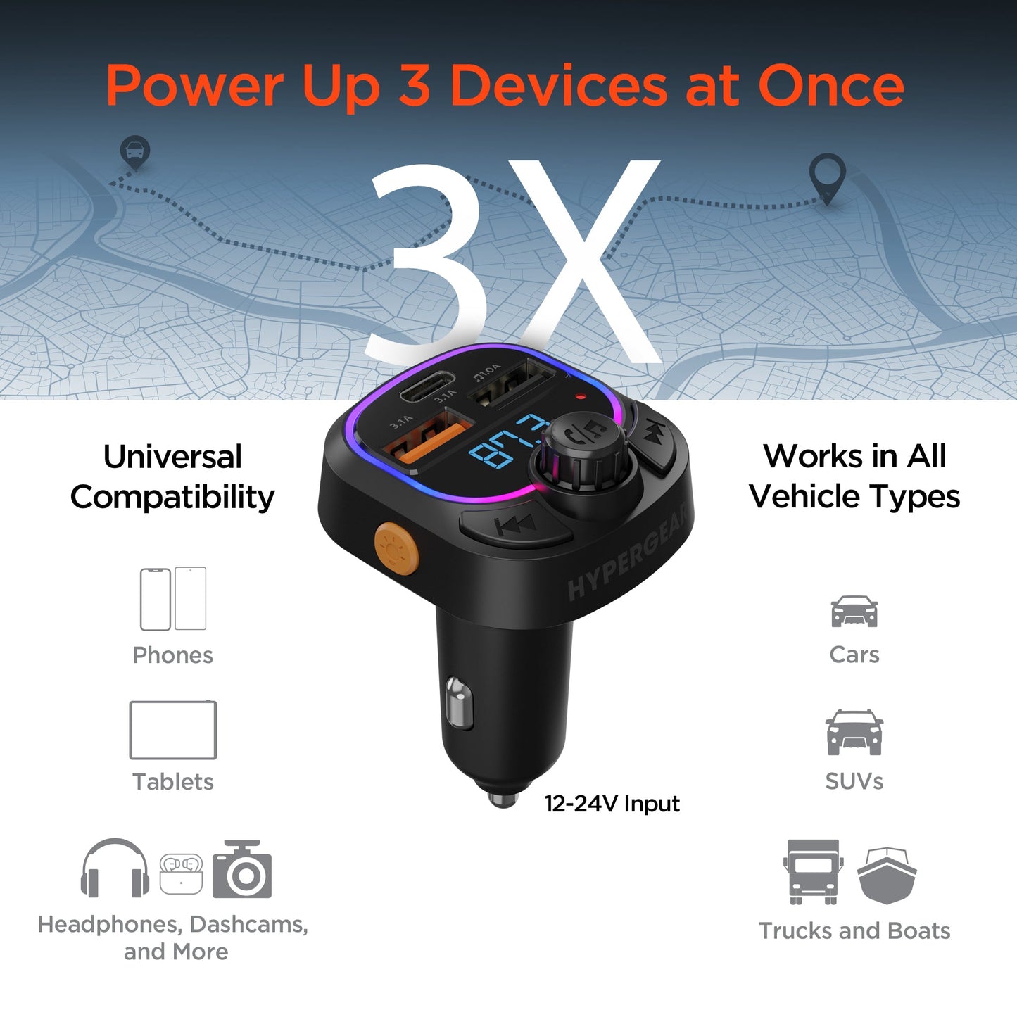 IntelliCast Road FM Transmitter Car Charger with 15W USB - C | Black - US Stores