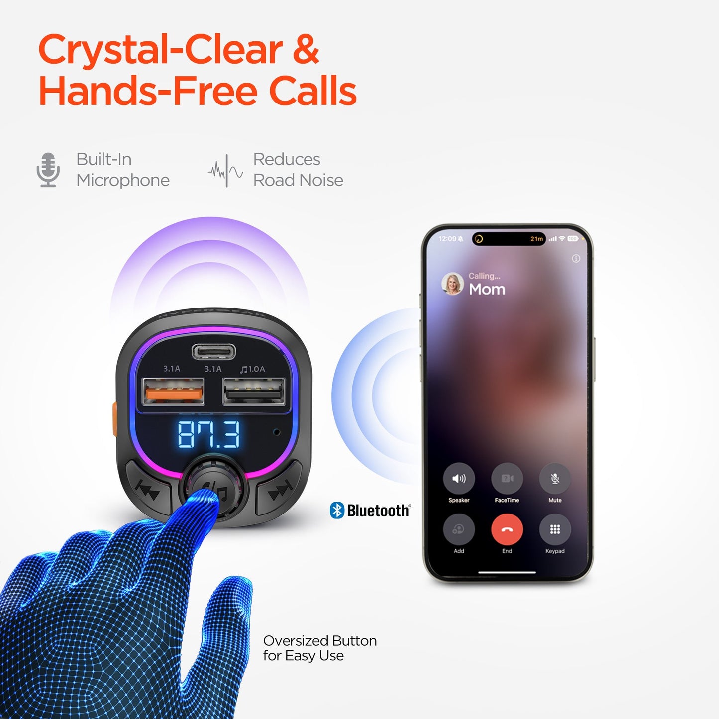 IntelliCast Road FM Transmitter Car Charger with 15W USB - C | Black - US Stores