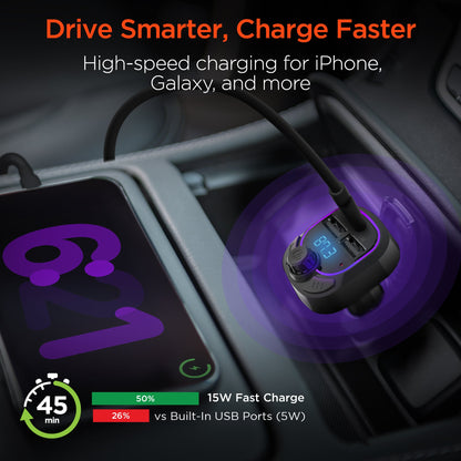 IntelliCast Road FM Transmitter Car Charger with 15W USB - C | Black - US Stores