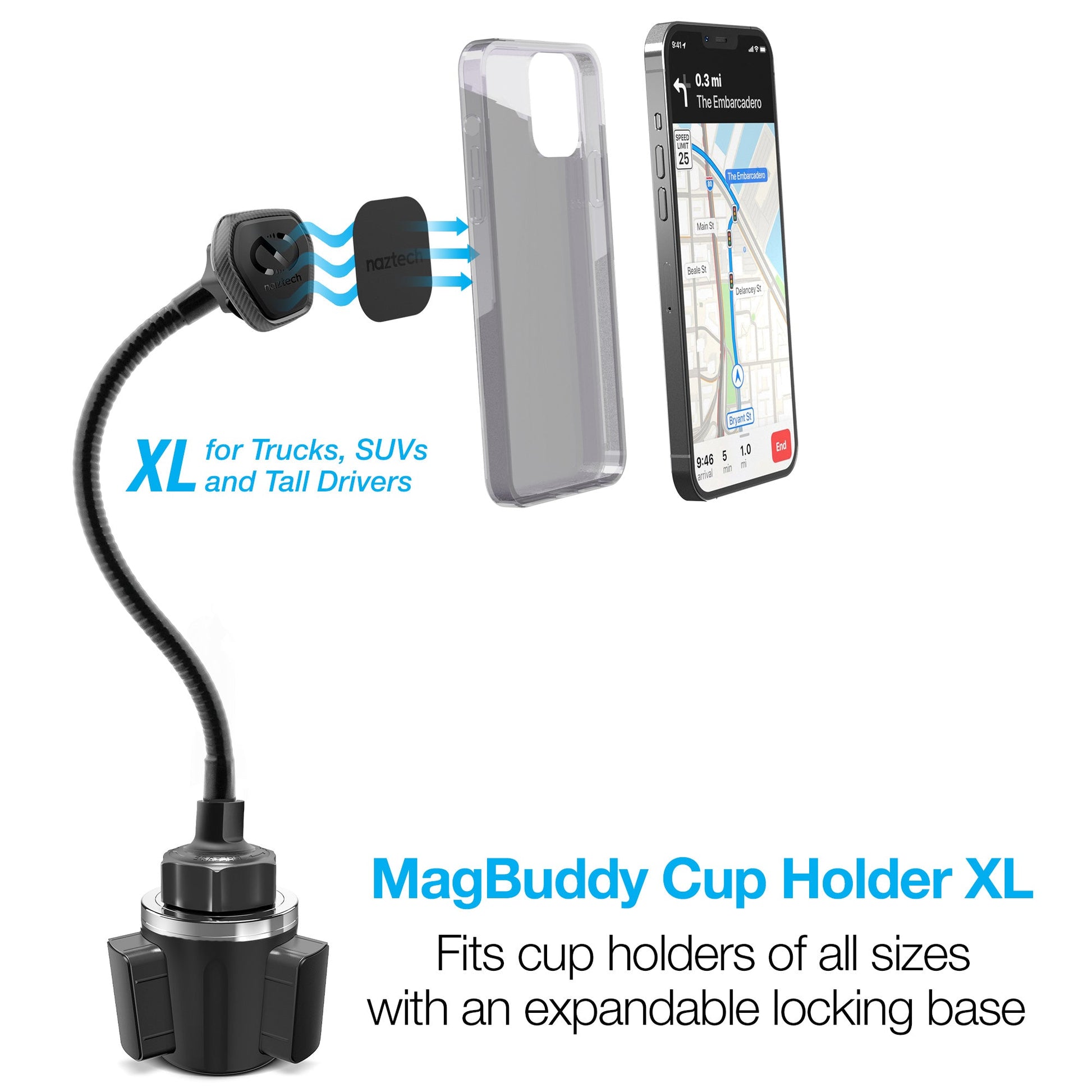 MagBuddy Elite Series Magnetic Phone Mount | Cup Holder XL | Black - US Stores