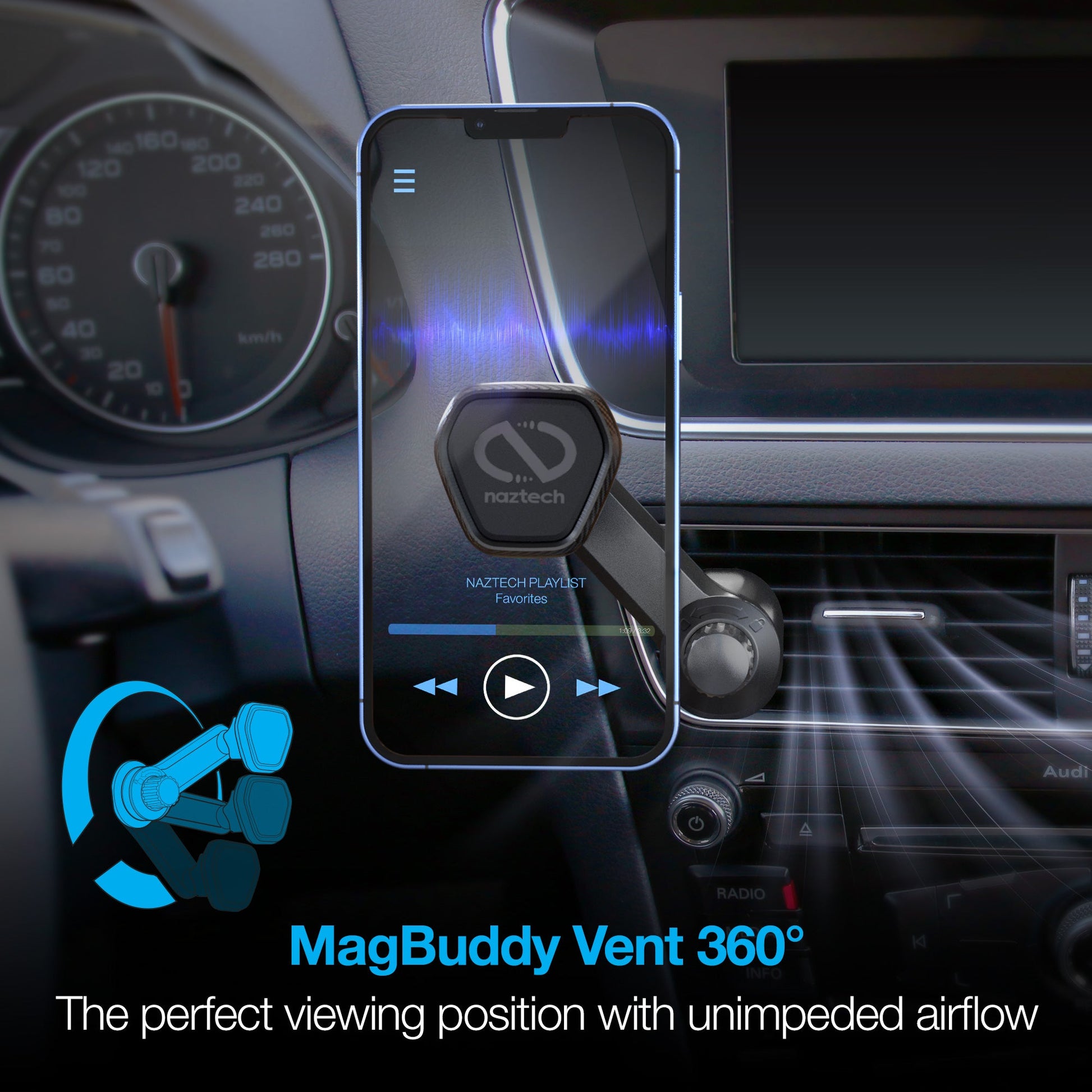 MagBuddy Elite Series Magnetic Phone Mount | Vent 360° | Black - US Stores