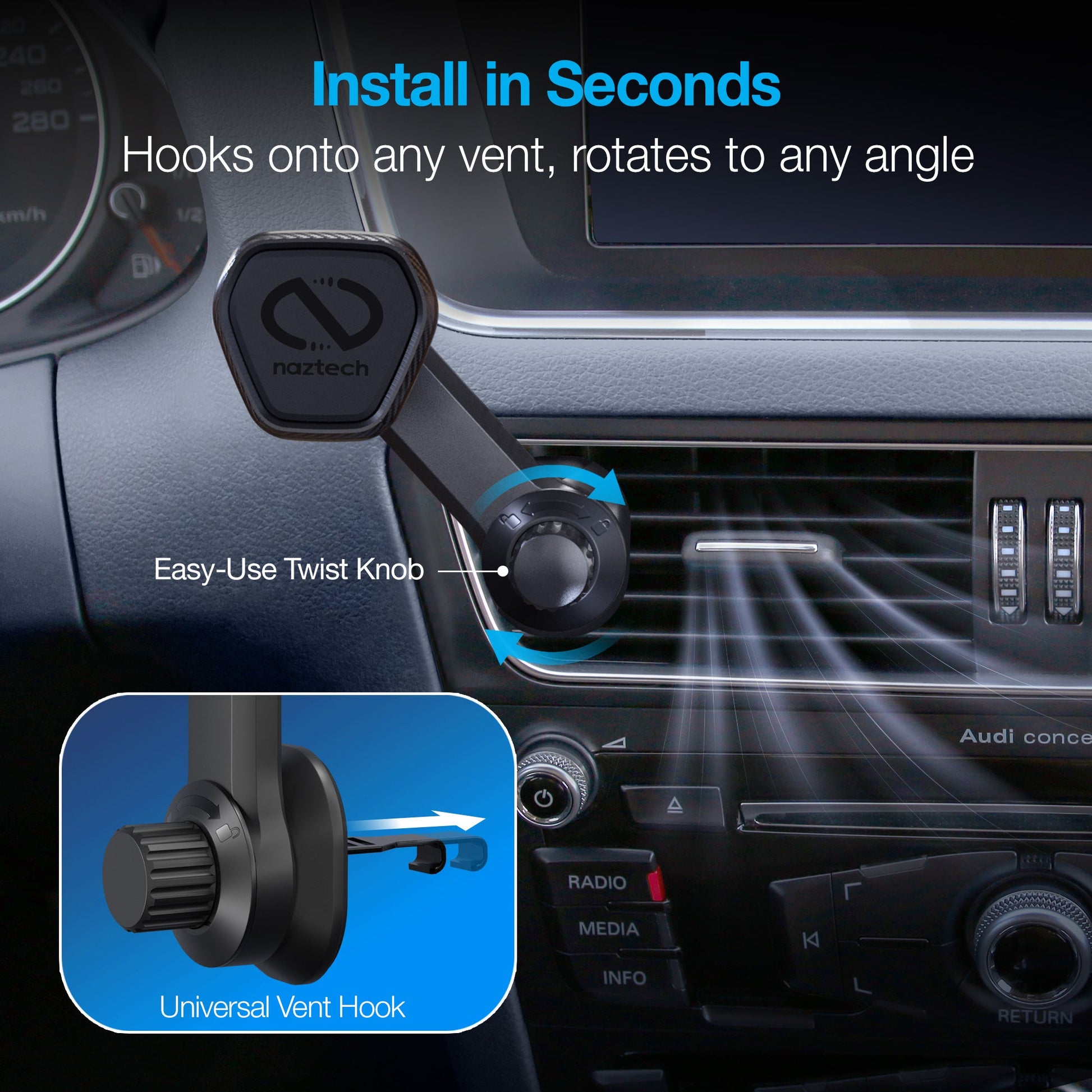 MagBuddy Elite Series Magnetic Phone Mount | Vent 360° | Black - US Stores
