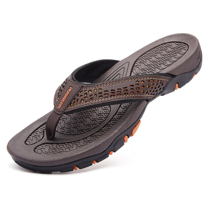 AZ Trading and Import Mens Thong Sandals Indoor and Outdoor Beach Flip Flop Brown/Orange (Size 9)