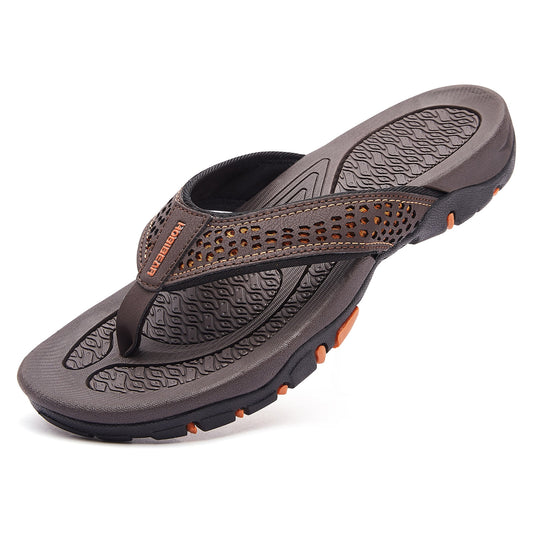 AZ Trading and Import Mens Thong Sandals Indoor and Outdoor Beach Flip Flop Brown/Orange (Size 9)