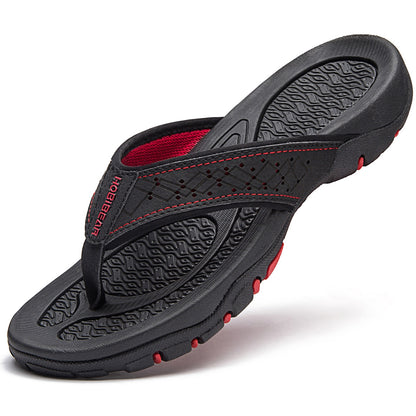 AZ Trading and Import Mens Thong Sandals Indoor and Outdoor Beach Flip Flop Black/Red (Size 9)