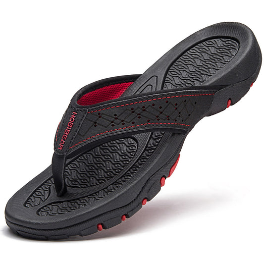 AZ Trading & Import Mens Thong Sandals Indoor and Outdoor Beach Flip Flop Black/Red (Size 7.5)