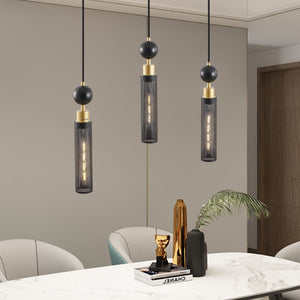 Modern Black and Gold 3 - Light Pendant Chandelier, Adjustable Hanging Lights with Cylindrical Mesh Shades, E26 Base, Ideal for Dining Room, Kitchen Island, or Living Room Lighting (Bulb Not Included) - US Stores
