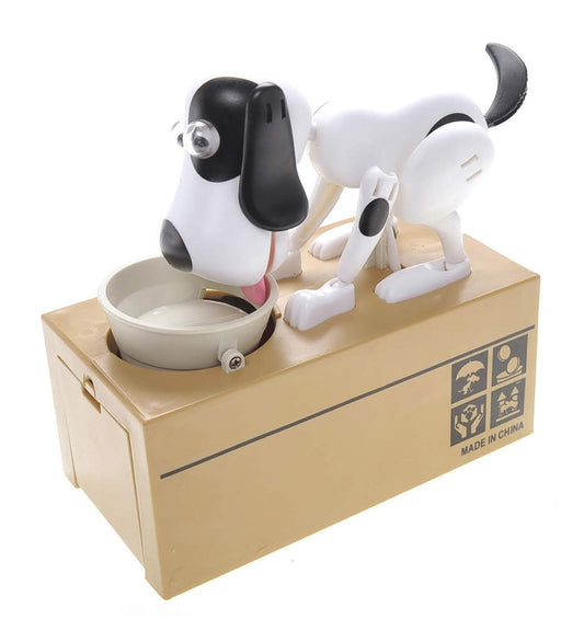 AZ Trading and Import My Dog Piggy Bank - Robotic Coin Munching Toy Money Box (White With Black Spot)