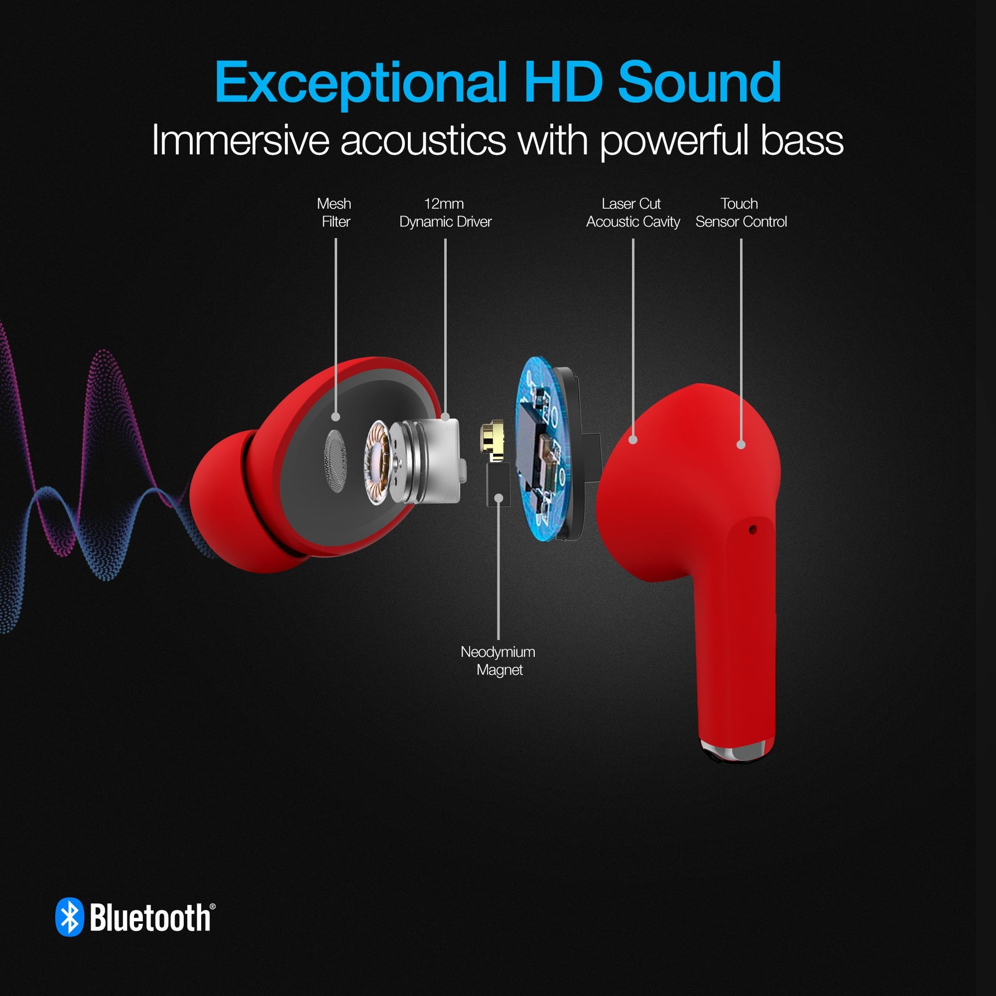 Naztech Xpods PRO TWS with Wireless Charging Case Red - US Stores