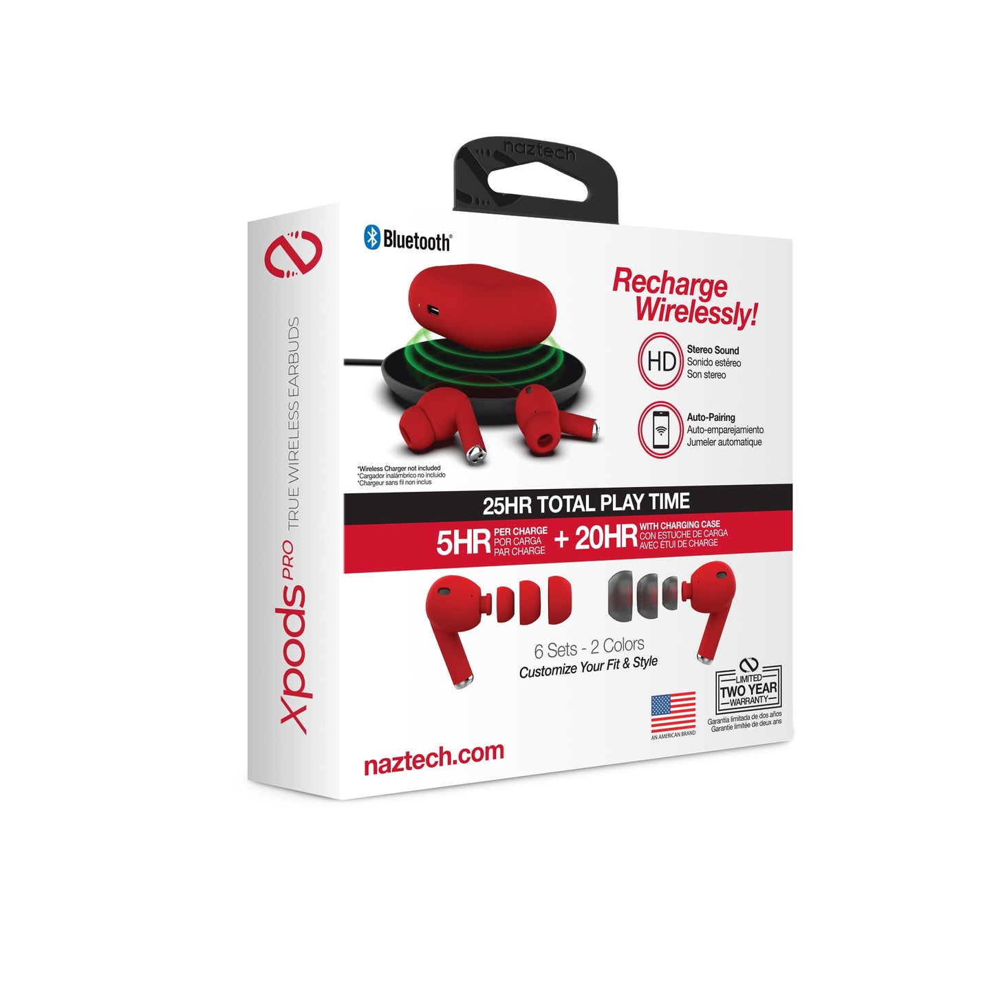 Naztech Xpods PRO TWS with Wireless Charging Case Red - US Stores