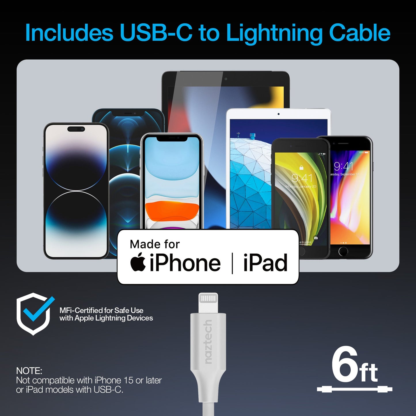 Nexus M30 30W USB-C PD GaN Super-Fast Wall Charger with PPS | 6ft MFi Lightning Cable | White - US Stores