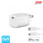 Nexus M30 30W USB-C PD GaN Super-Fast Wall Charger with PPS | 6ft MFi Lightning Cable | White - US Stores